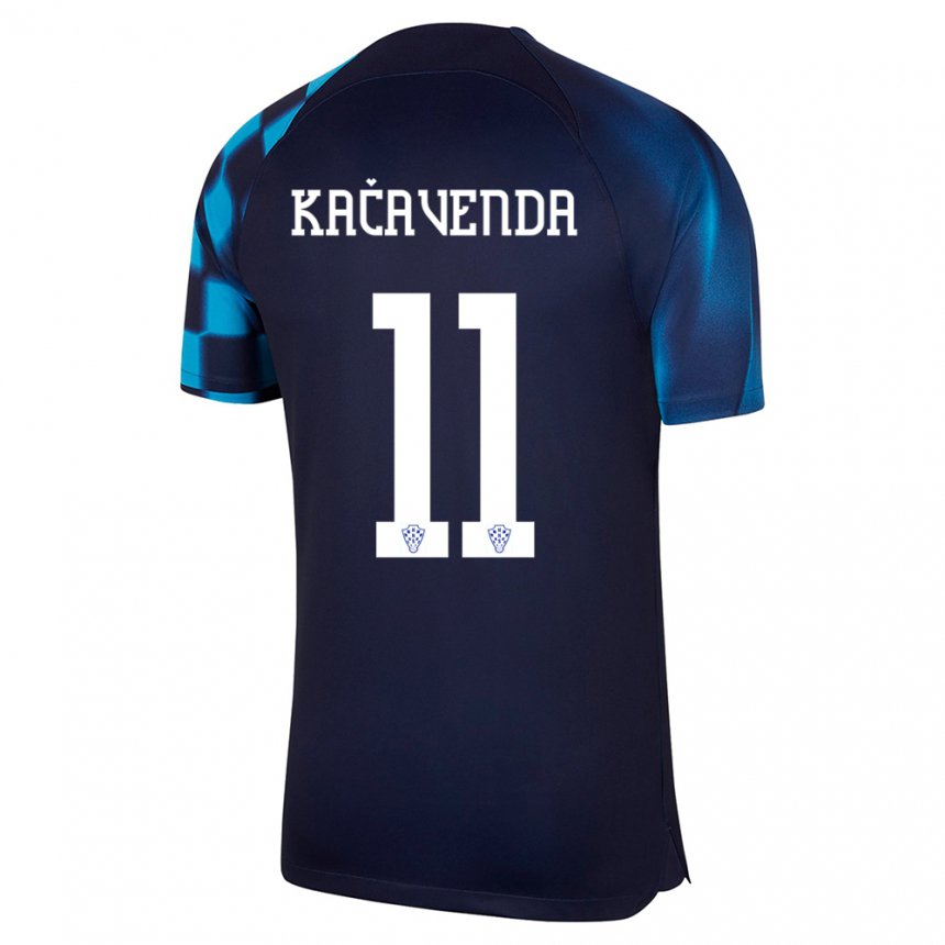 Hombre Camiseta Croacia Lukas Kacavenda #11 Azul Oscuro 2ª Equipación 22-24 La Camisa