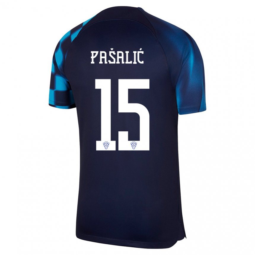 Hombre Camiseta Croacia Marco Pasalic #15 Azul Oscuro 2ª Equipación 22-24 La Camisa
