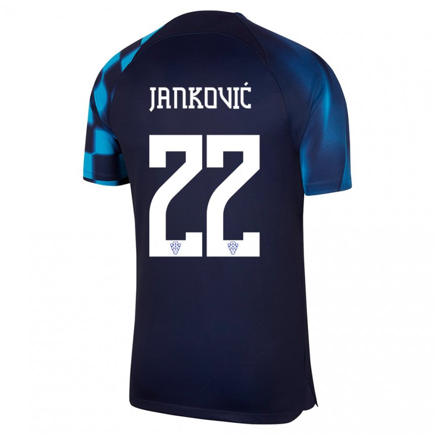 Hombre Camiseta Croacia Niko Jankovic #22 Azul Oscuro 2ª Equipación 22-24 La Camisa