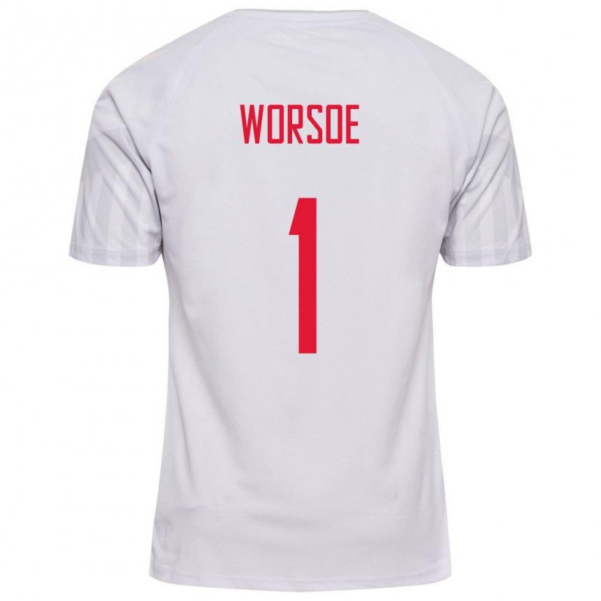 Hombre Camiseta Dinamarca Laura Worsoe #1 Blanco 2ª Equipación 22-24 La Camisa