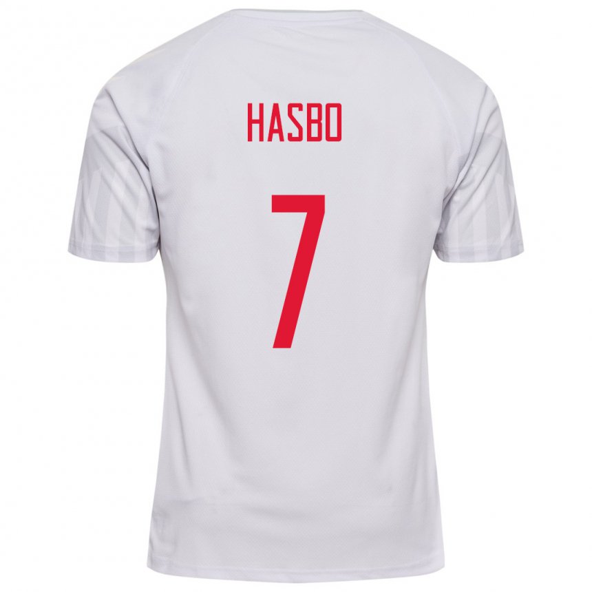 Hombre Camiseta Dinamarca Josefine Hasbo #7 Blanco 2ª Equipación 22-24 La Camisa