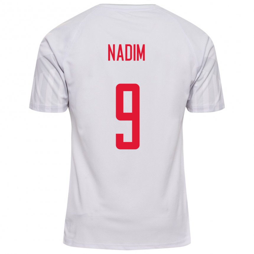 Hombre Camiseta Dinamarca Nadia Nadim #9 Blanco 2ª Equipación 22-24 La Camisa