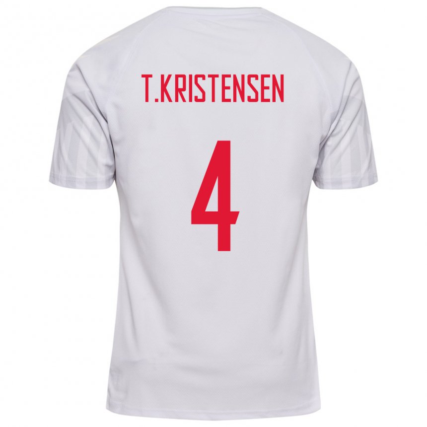 Hombre Camiseta Dinamarca Thomas Kristensen #4 Blanco 2ª Equipación 22-24 La Camisa