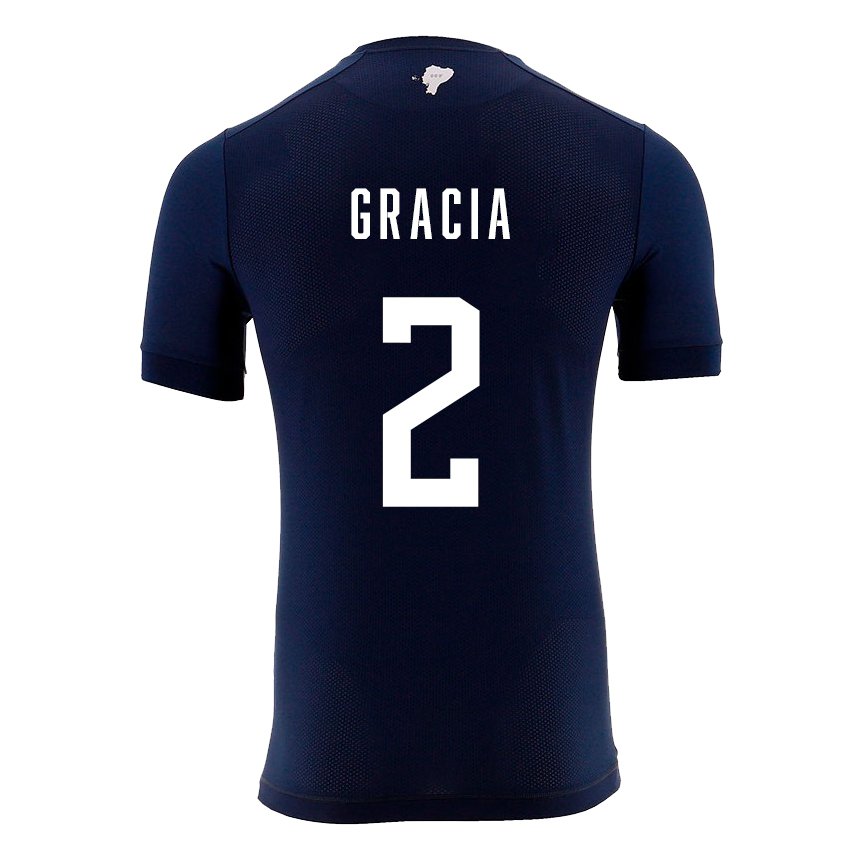 Hombre Camiseta Ecuador Ericka Gracia #2 Azul Marino 2ª Equipación 22-24 La Camisa