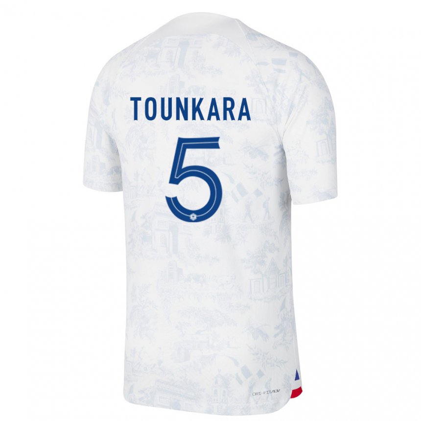 Hombre Camiseta Francia Aissatou Tounkara #5 Blanco Azul 2ª Equipación 22-24 La Camisa