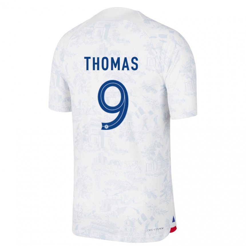 Hombre Camiseta Francia Lindsey Thomas #9 Blanco Azul 2ª Equipación 22-24 La Camisa