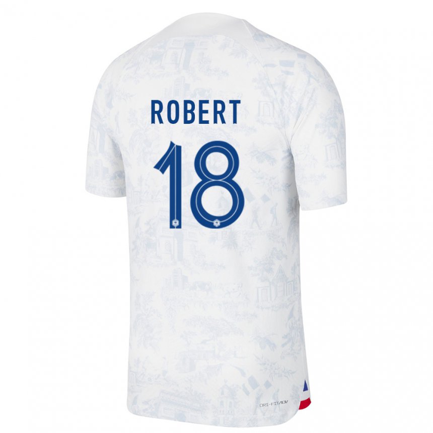 Hombre Camiseta Francia Faustine Robert #18 Blanco Azul 2ª Equipación 22-24 La Camisa