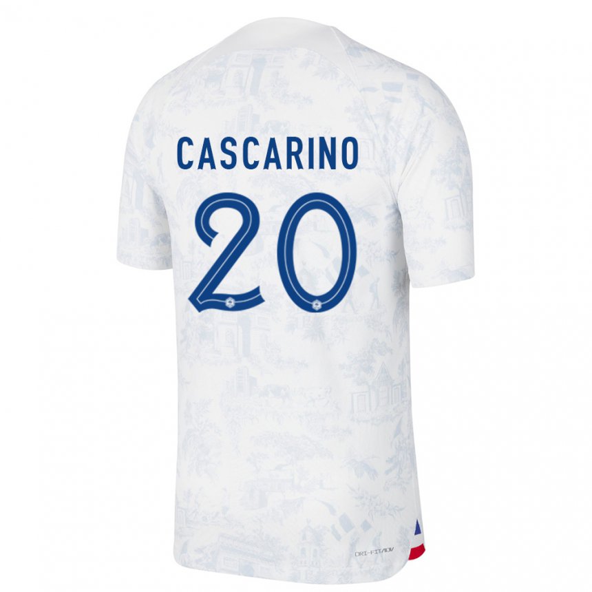 Hombre Camiseta Francia Delphine Cascarino #20 Blanco Azul 2ª Equipación 22-24 La Camisa
