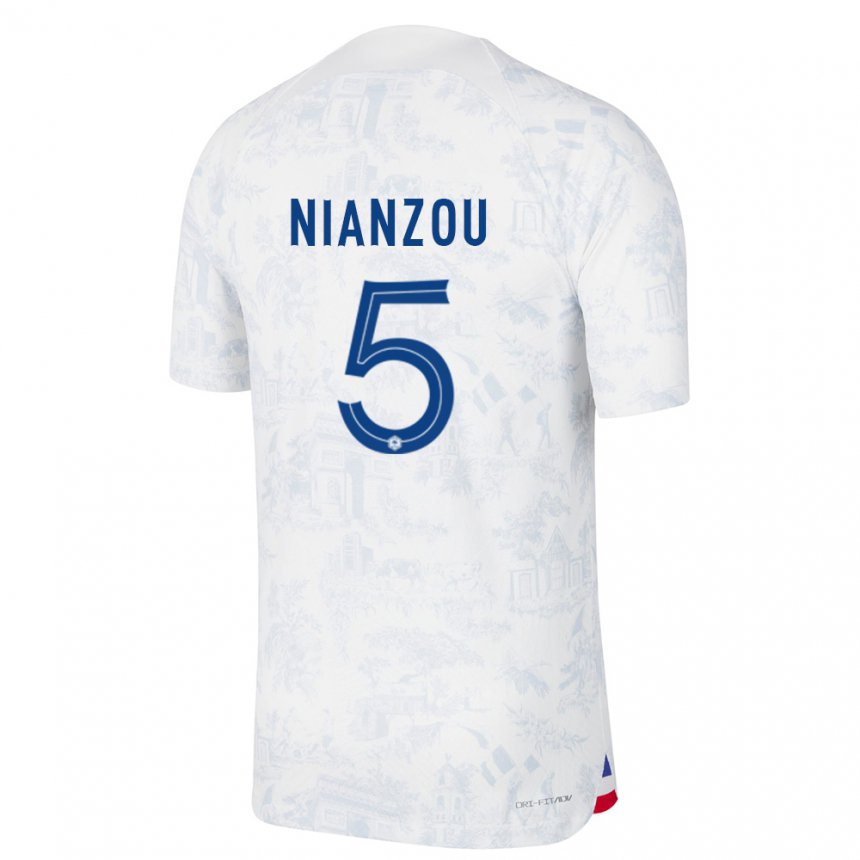 Hombre Camiseta Francia Tanguy Nianzou #5 Blanco Azul 2ª Equipación 22-24 La Camisa