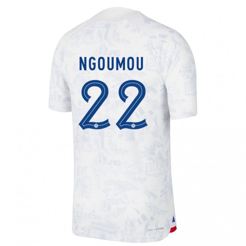 Hombre Camiseta Francia Nathan Ngoumou #22 Blanco Azul 2ª Equipación 22-24 La Camisa