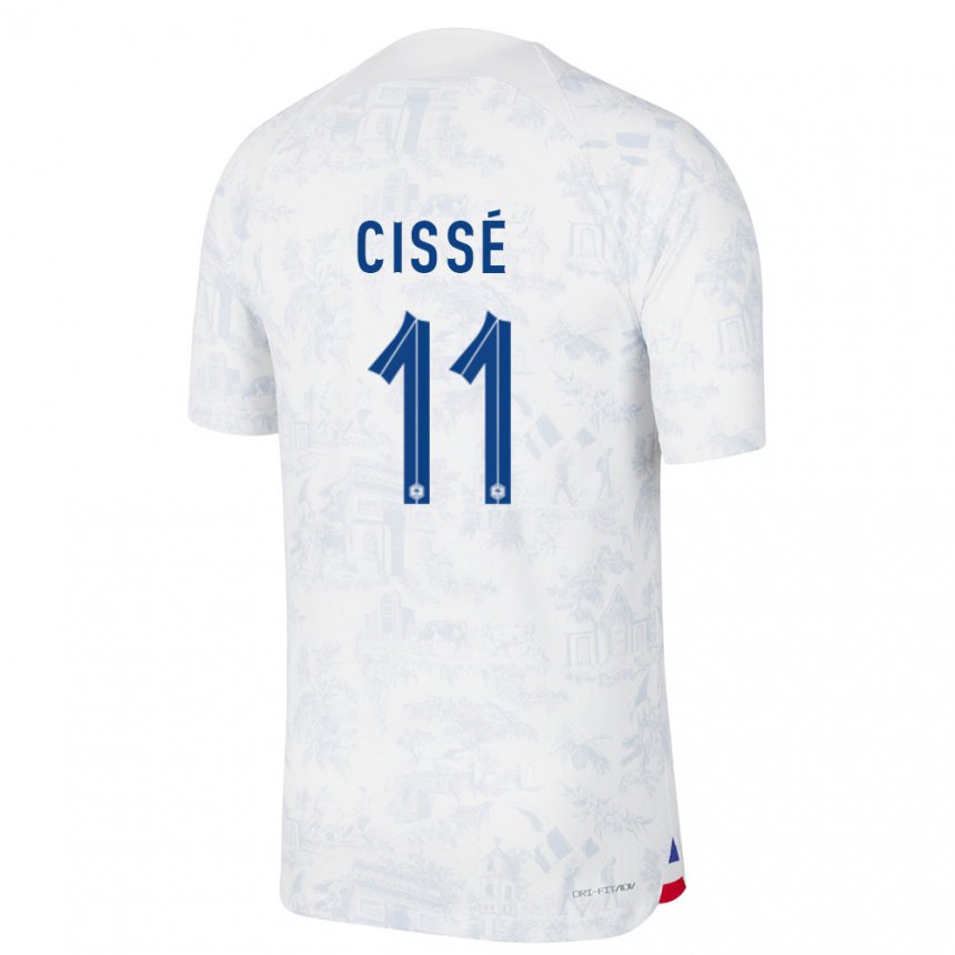 Hombre Camiseta Francia Lamine Cisse #11 Blanco Azul 2ª Equipación 22-24 La Camisa