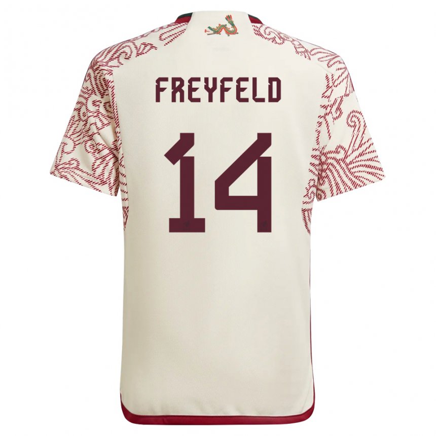 Hombre Camiseta México Emiliano Freyfeld #14 Maravilla Blanco Rojo 2ª Equipación 22-24 La Camisa
