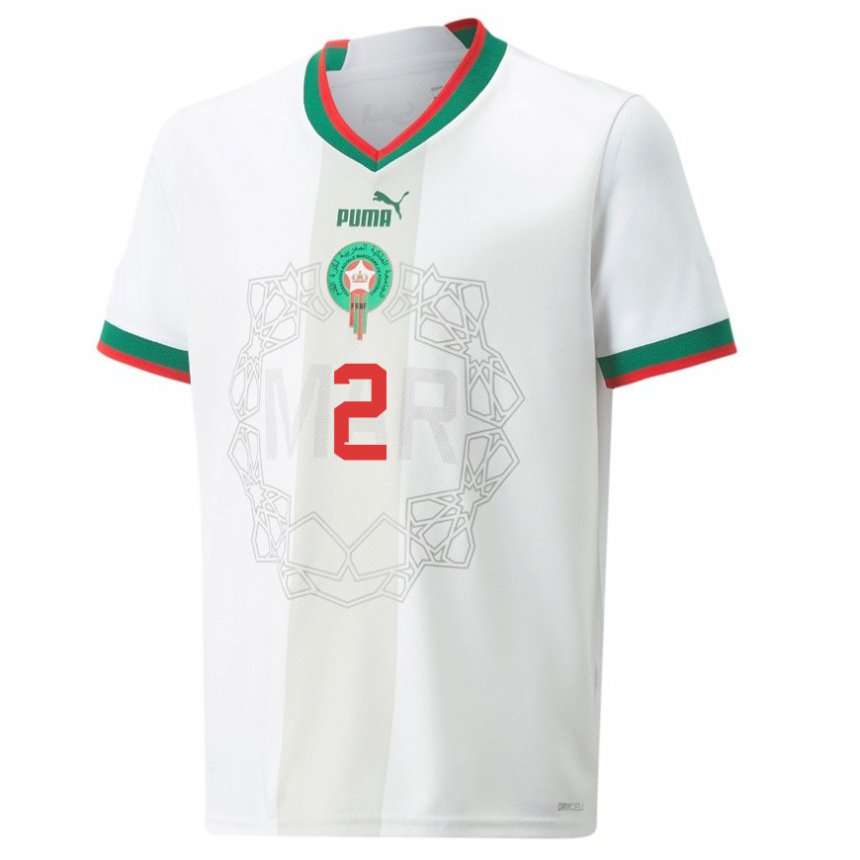 Hombre Camiseta Marruecos Omar El Hilali #2 Blanco 2ª Equipación 22-24 La Camisa
