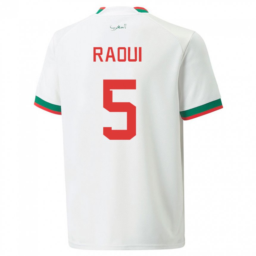 Hombre Camiseta Marruecos Oussama Raoui #5 Blanco 2ª Equipación 22-24 La Camisa