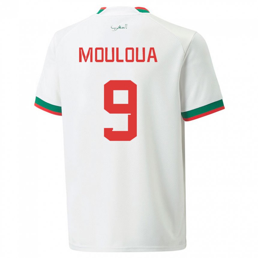 Hombre Camiseta Marruecos Ayoub Mouloua #9 Blanco 2ª Equipación 22-24 La Camisa