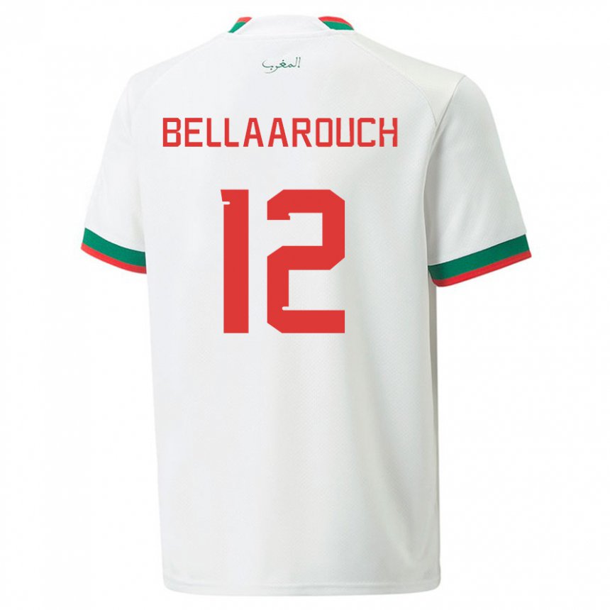Hombre Camiseta Marruecos Alaa Bellaarouch #12 Blanco 2ª Equipación 22-24 La Camisa