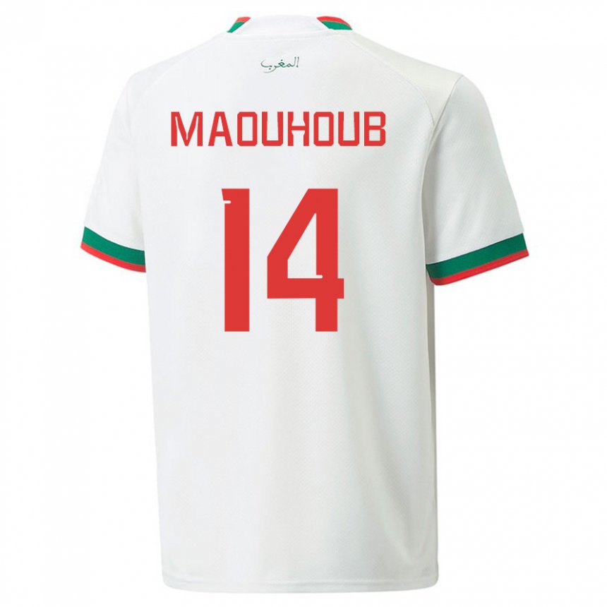 Hombre Camiseta Marruecos El Mehdi Maouhoub #14 Blanco 2ª Equipación 22-24 La Camisa