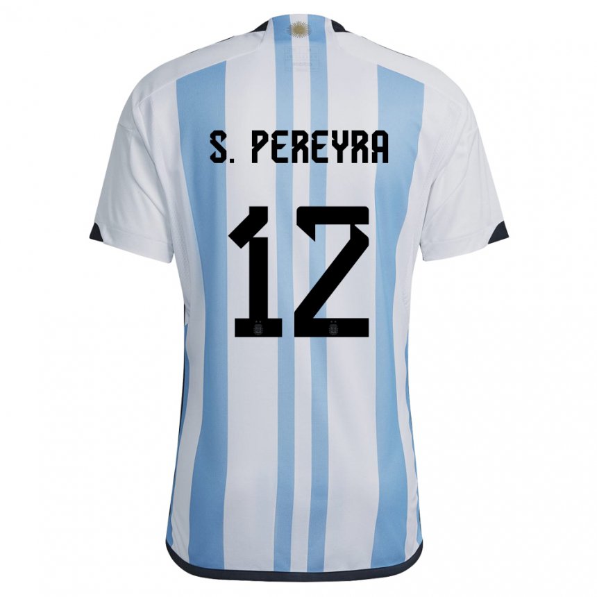 Mujer Camiseta Argentina Solana Pereyra #12 Blanco Cielo Azul 1ª Equipación 22-24 La Camisa