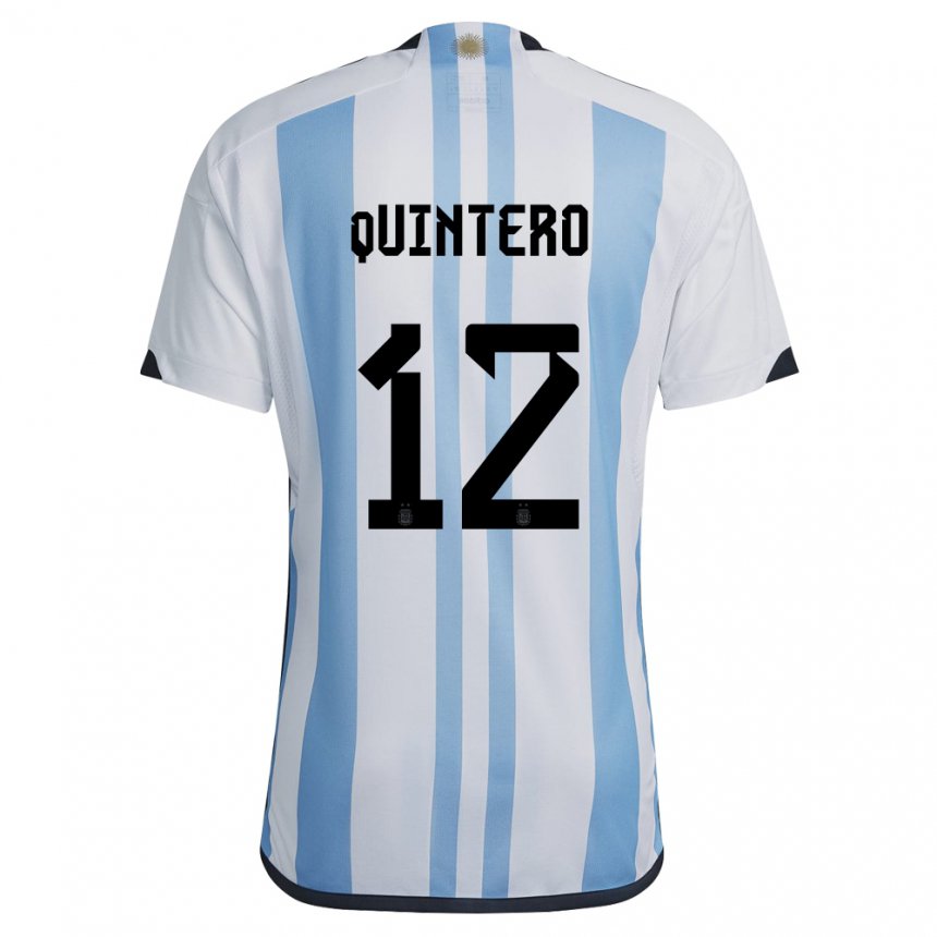 Mujer Camiseta Argentina Valentino Quintero #12 Blanco Cielo Azul 1ª Equipación 22-24 La Camisa