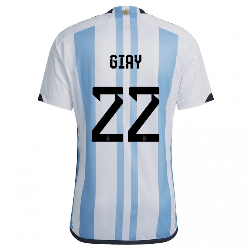 Mujer Camiseta Argentina Agustin Giay #22 Blanco Cielo Azul 1ª Equipación 22-24 La Camisa