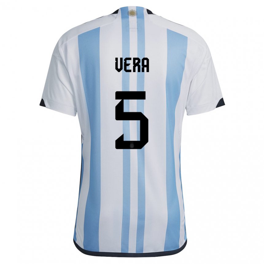 Mujer Camiseta Argentina Fausto Vera #5 Blanco Cielo Azul 1ª Equipación 22-24 La Camisa