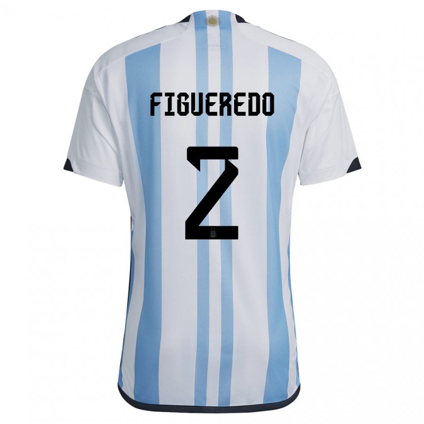 Mujer Camiseta Argentina Leandro Figueredo #2 Blanco Cielo Azul 1ª Equipación 22-24 La Camisa