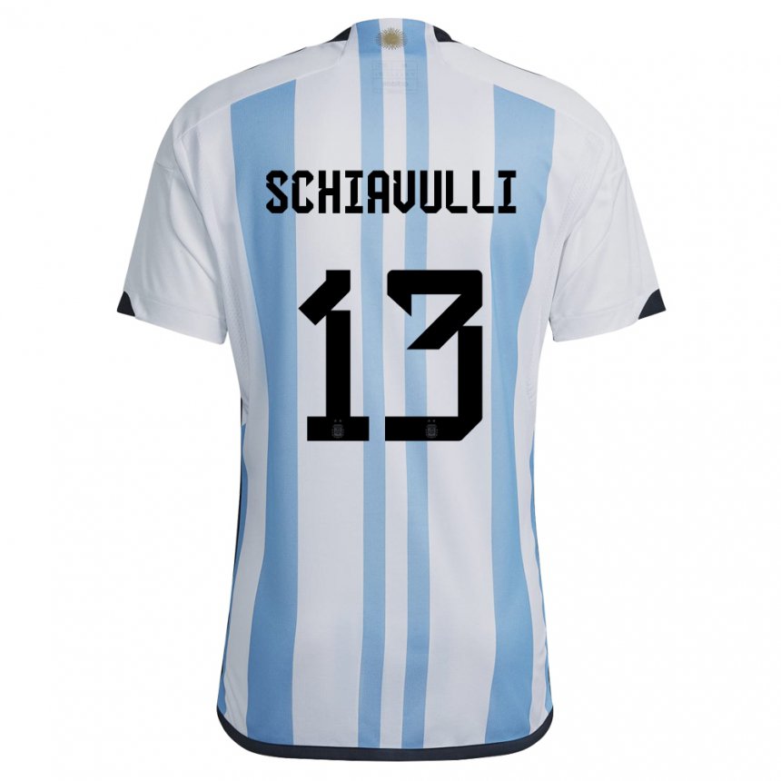 Mujer Camiseta Argentina Thiago Schiavulli #13 Blanco Cielo Azul 1ª Equipación 22-24 La Camisa