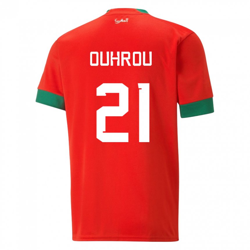 Mujer Camiseta Marruecos Marouane Ouhrou #21 Rojo 1ª Equipación 22-24 La Camisa