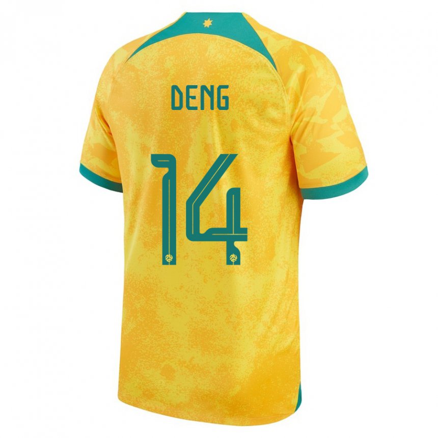 Mujer Camiseta Australia Thomas Deng #14 Dorado 1ª Equipación 22-24 La Camisa