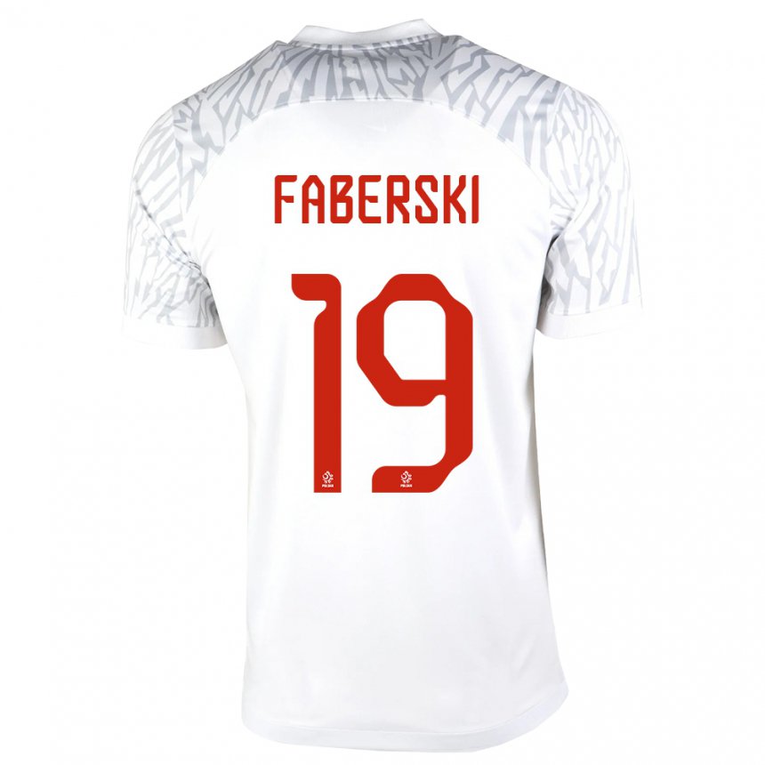 Mujer Camiseta Polonia Jan Faberski #19 Blanco 1ª Equipación 22-24 La Camisa