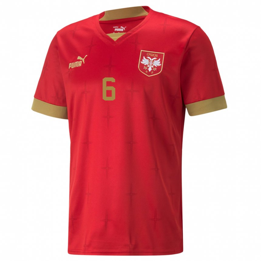 Mujer Camiseta Serbia Vojin Serafimovic #6 Rojo 1ª Equipación 22-24 La Camisa
