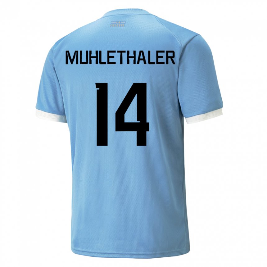 Mujer Camiseta Uruguay Stiven Muhlethaler #14 Azul 1ª Equipación 22-24 La Camisa