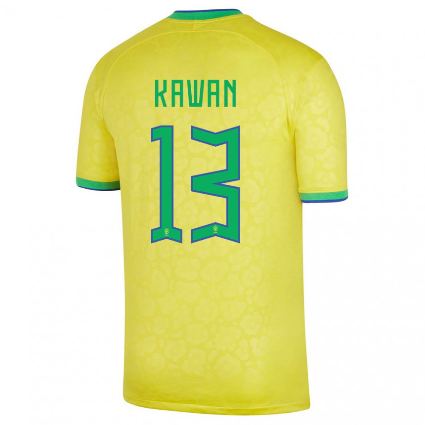 Mujer Camiseta Brasil Lucas Kawan #13 Amarillo 1ª Equipación 22-24 La Camisa