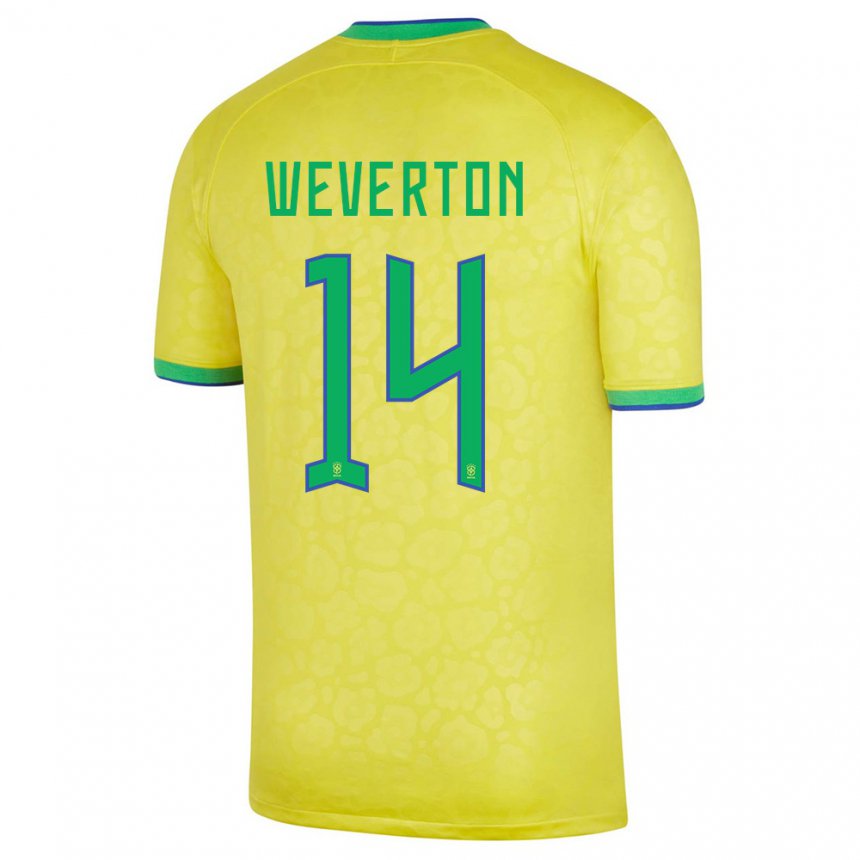 Mujer Camiseta Brasil Weverton #14 Amarillo 1ª Equipación 22-24 La Camisa