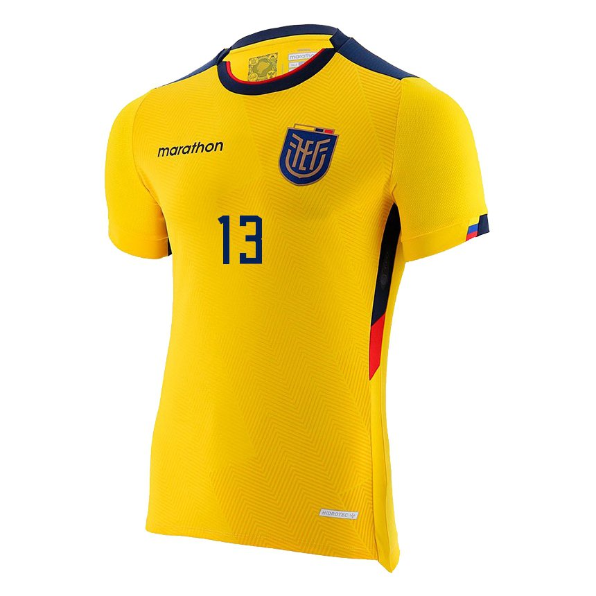 Mujer Camiseta Ecuador Steven Cortez #13 Amarillo 1ª Equipación 22-24 La Camisa