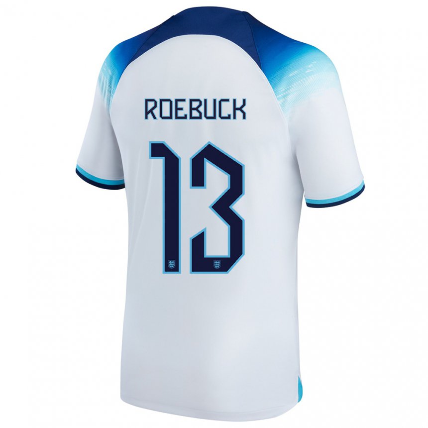Mujer Camiseta Inglaterra Ellie Roebuck #13 Blanco Azul 1ª Equipación 22-24 La Camisa
