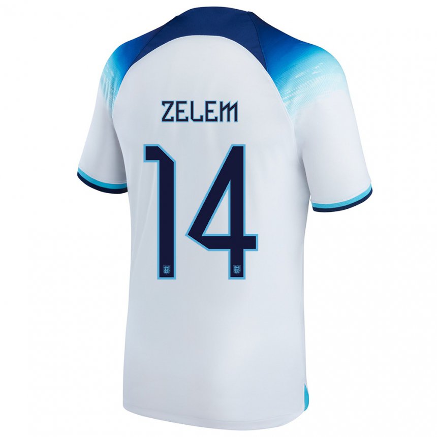 Mujer Camiseta Inglaterra Katie Zelem #14 Blanco Azul 1ª Equipación 22-24 La Camisa