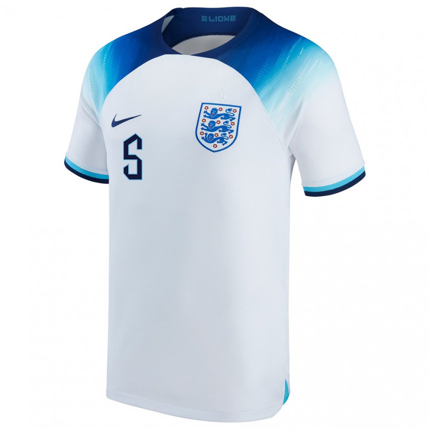 Mujer Camiseta Inglaterra Ben Nelson #5 Blanco Azul 1ª Equipación 22-24 La Camisa