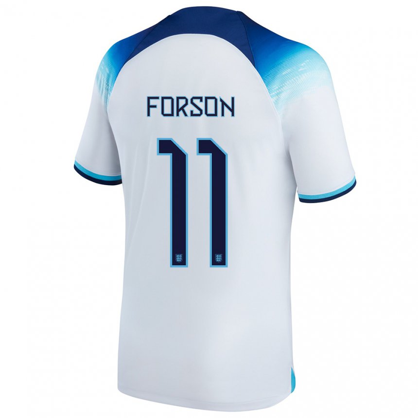 Mujer Camiseta Inglaterra Omari Forson #11 Blanco Azul 1ª Equipación 22-24 La Camisa