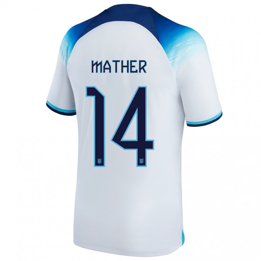 Mujer Camiseta Inglaterra Sam Mather #14 Blanco Azul 1ª Equipación 22-24 La Camisa