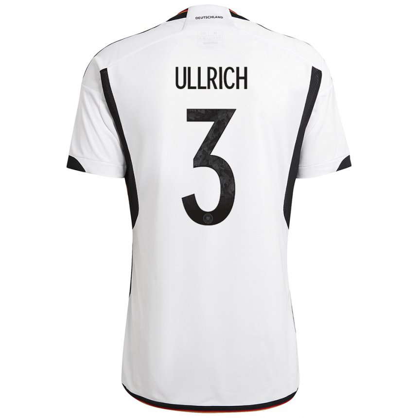 Mujer Camiseta Alemania Lukas Ullrich #3 Blanco Negro 1ª Equipación 22-24 La Camisa