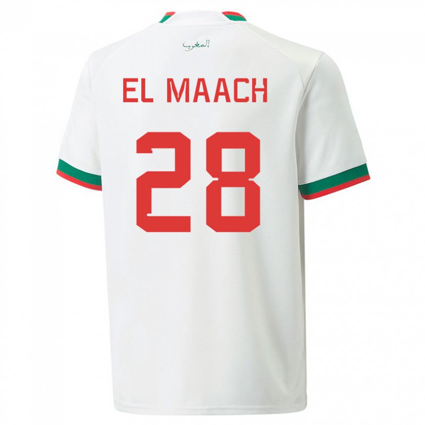 Mujer Camiseta Marruecos Fouad El Maach #28 Blanco 2ª Equipación 22-24 La Camisa