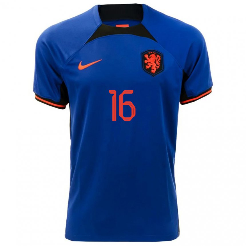 Mujer Camiseta Países Bajos Bernt Klaverboer #16 Azul Real 2ª Equipación 22-24 La Camisa