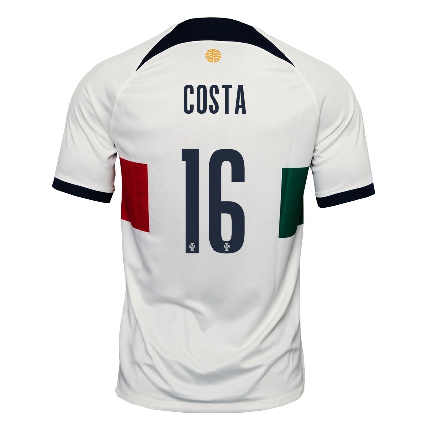 Mujer Camiseta Portugal David Costa #16 Blanco 2ª Equipación 22-24 La Camisa
