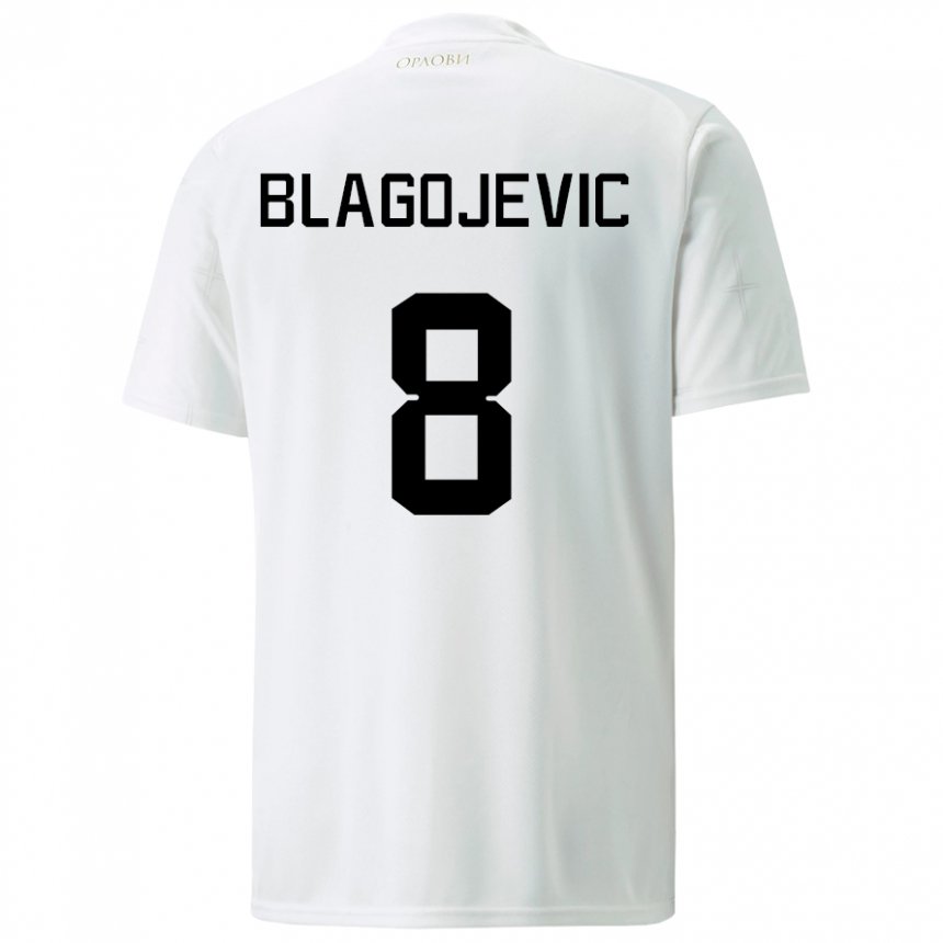 Mujer Camiseta Serbia Dina Blagojevic #8 Blanco 2ª Equipación 22-24 La Camisa