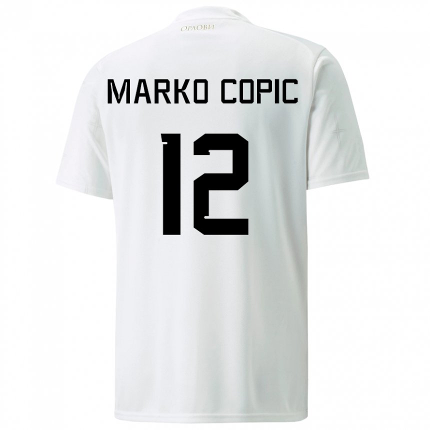 Mujer Camiseta Serbia Marko Copic #12 Blanco 2ª Equipación 22-24 La Camisa