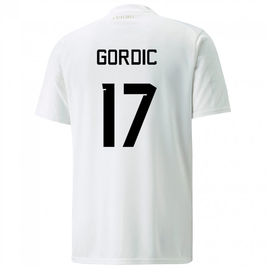 Mujer Camiseta Serbia Djordje Gordic #17 Blanco 2ª Equipación 22-24 La Camisa