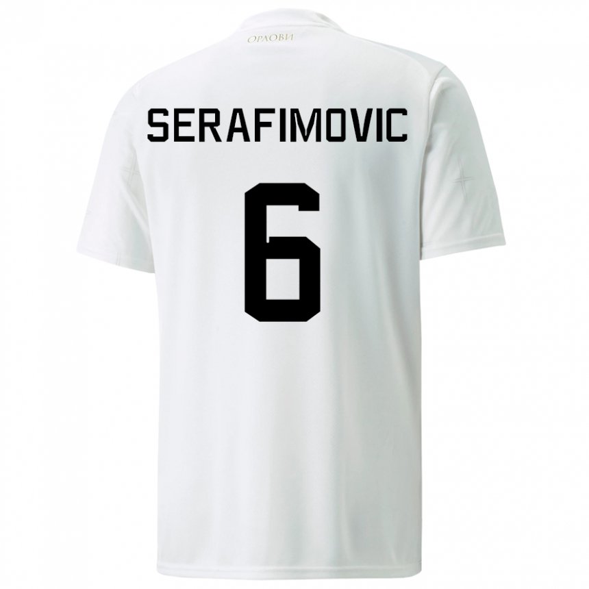 Mujer Camiseta Serbia Vojin Serafimovic #6 Blanco 2ª Equipación 22-24 La Camisa