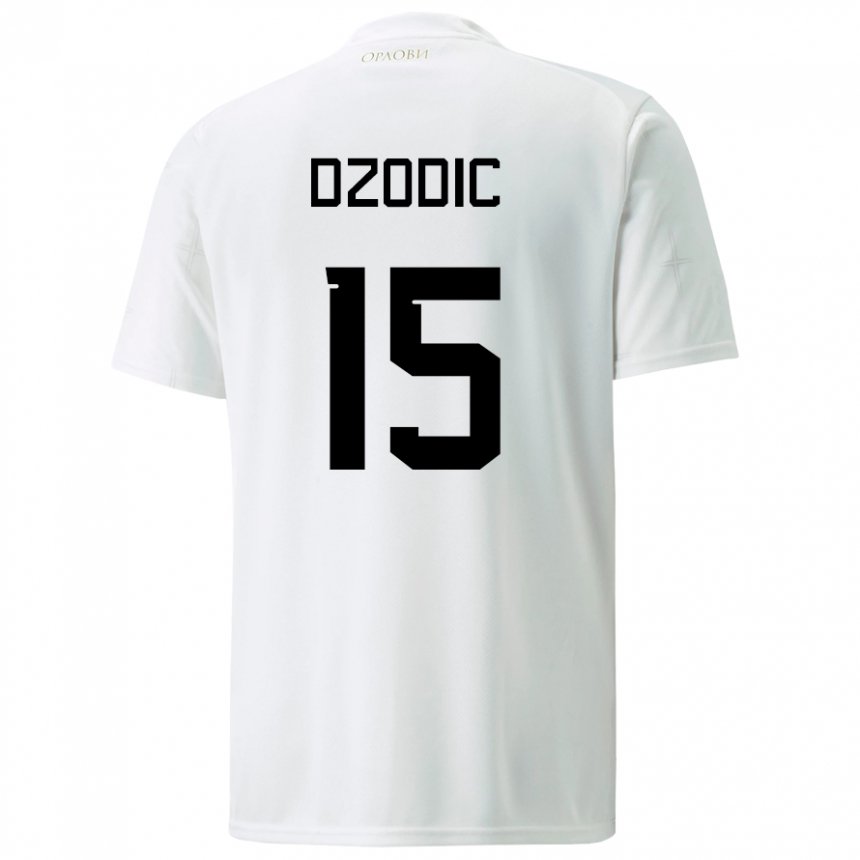 Mujer Camiseta Serbia Stefan Dzodic #15 Blanco 2ª Equipación 22-24 La Camisa