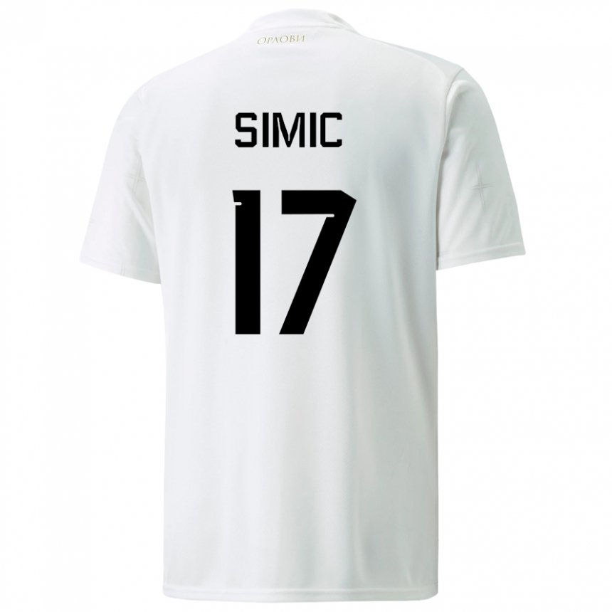 Mujer Camiseta Serbia Jan Carlo Simic #17 Blanco 2ª Equipación 22-24 La Camisa